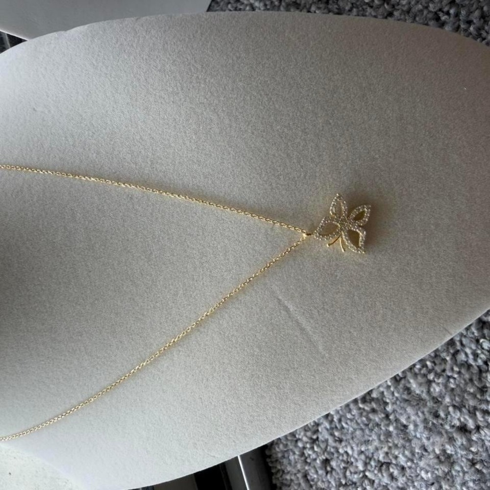 Gold Butterfly Pendant Necklace Pavé Crystal Charm Dainty Jewelry - Picture 3 of 6
